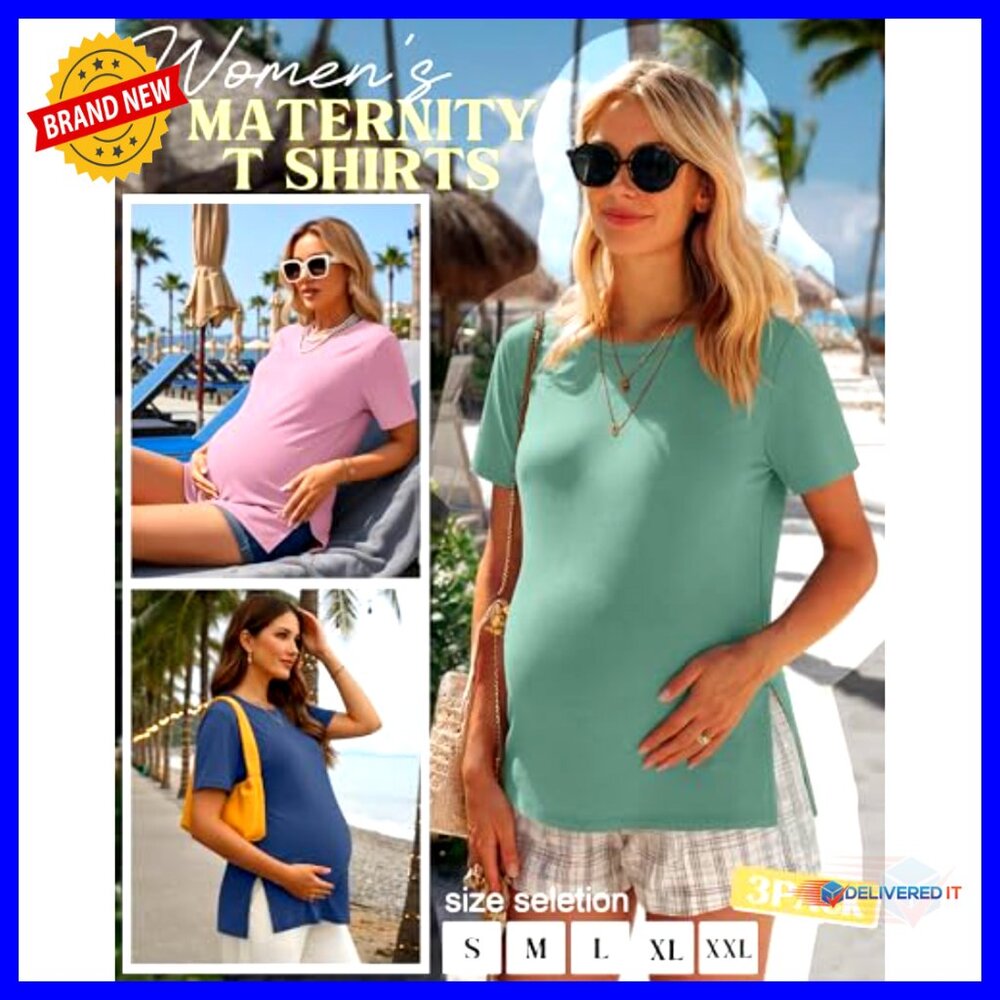 3 Pack Maternity T-Shirts Side Split Pregnancy To… - image 2